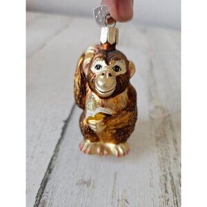 Old world OWC monkey‎ banana glass ornament glitter Xmas tree
